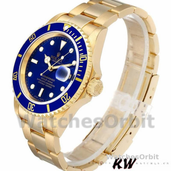 Replica Rolex Submariner 40mm Heren-16618-Geel Goud-Blauwe Wijzerplaat Blauw