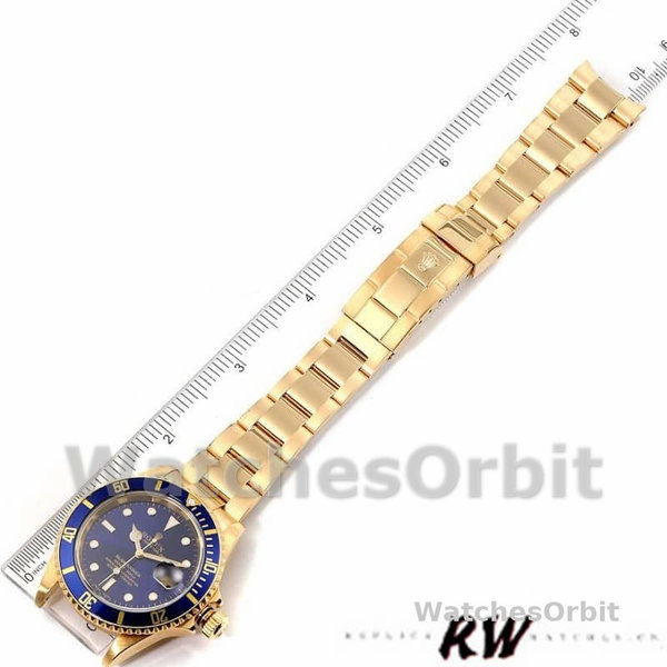 Replica Rolex Submariner 40mm Heren-16618-Geel Goud-Blauwe Wijzerplaat Blauw