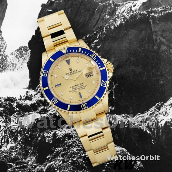Men's Rolex Submariner 40mm Men's-16618-Yellow Gold-Champagne Dial Champagne