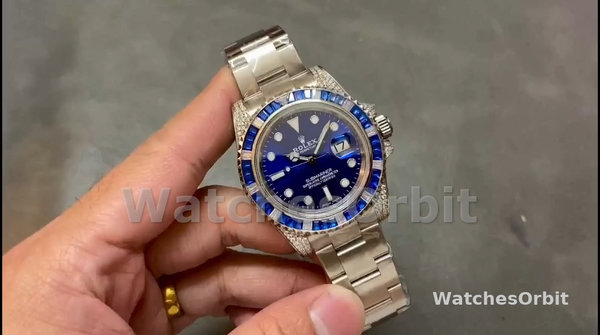 Men's Rolex Submariner Date 40mm Men's-116610LN-Custom Diamond-Stainless Steel-Blue Dial Blue