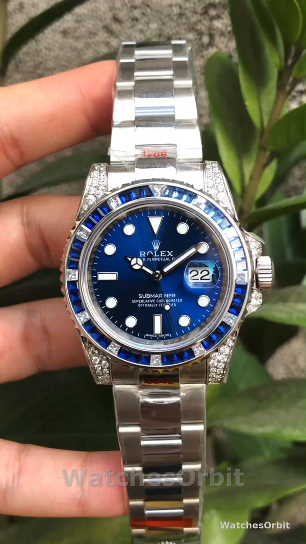 Mens Rolex Submariner Date 40mm Mens-116610LN-Custom Diamond-Stainless Steel-Blue Dial Blue Replica Image