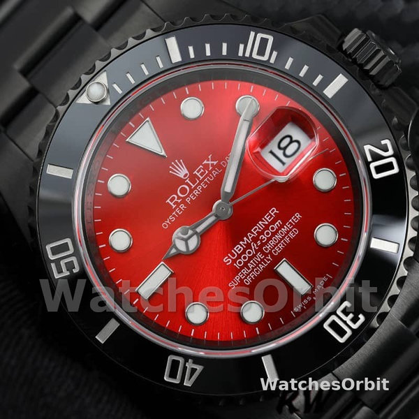 Replica Rolex Submariner Datum 40mm Heren-116610LN-Rode Wijzerplaat-Zwart PVD/DLC Roestvrij Staal Rood