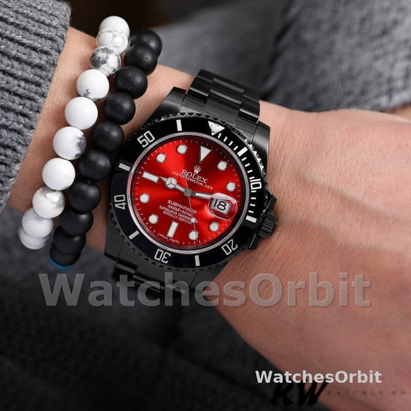 Replica Rolex Submariner Datum 40mm Heren-116610LN-Rode Wijzerplaat-Zwart PVD/DLC Roestvrij Staal Rood