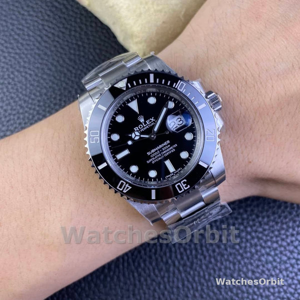 Mens Rolex Submariner 41MM Stainless Steel Black Dial Date Black Replica Watch Image