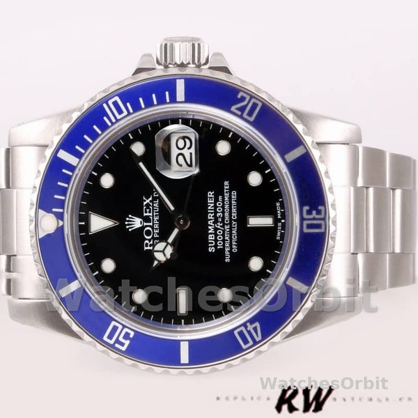 Men's Rolex Submariner 40mm Men's-16610-Blue Ceramic-Black Dial Black
