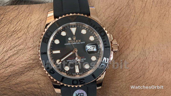 Men's Rolex Yacht-Master 40mm Men's-116655-Everose Gold-Black Dial Black