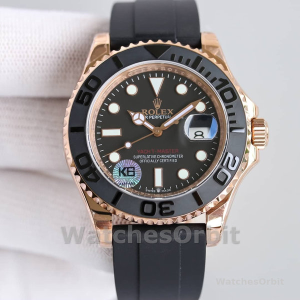 Mens Rolex Yacht-Master 40mm Mens-116655-Everose Gold-Black Dial Black Replica Image