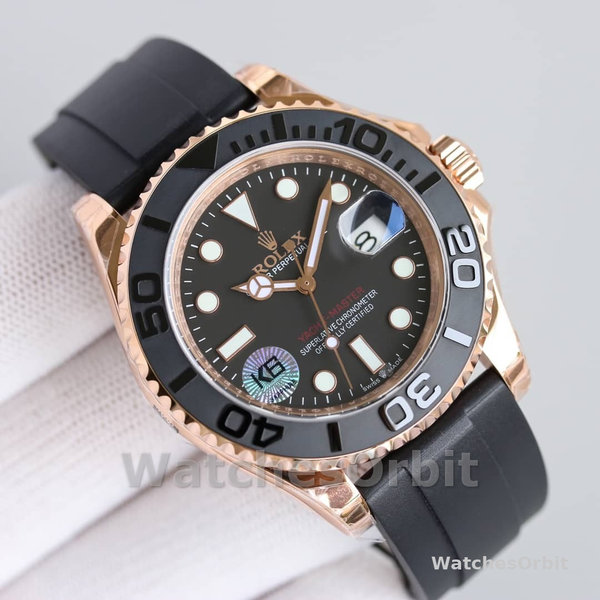 Mens Rolex Yacht-Master 40mm Mens-116655-Everose Gold-Black Dial Black Replica Image