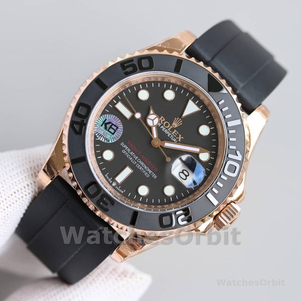 Mens Rolex Yacht-Master 40mm Mens-116655-Everose Gold-Black Dial Black Replica Image