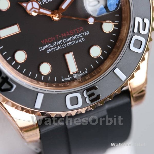 Mens Rolex Yacht-Master 40mm Mens-116655-Everose Gold-Black Dial Black Replica Image