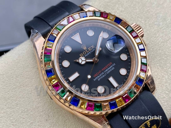 Mens Rolex Yacht‑Master 116695-40mm, Black Dial, Black Rubber Strap, Men’s Black Replica Watch Image