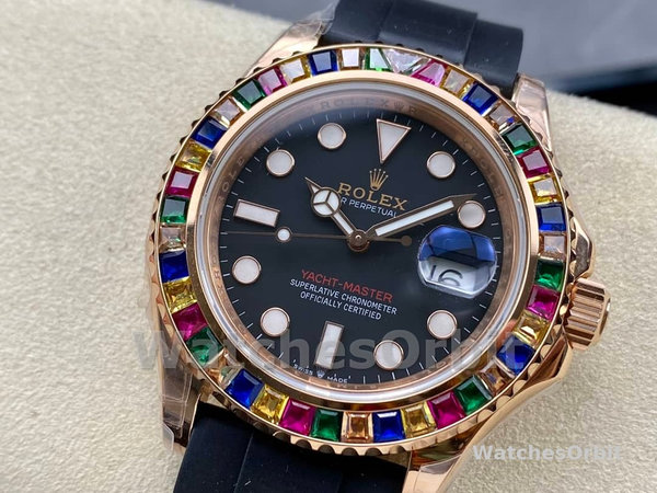 Mens Rolex Yacht‑Master 116695-40mm, Black Dial, Black Rubber Strap, Men’s Black Replica Watch Image