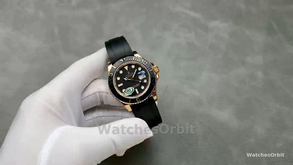 Replica Rolex Yacht-Master-126655 da uomo, 40 mm, automatico, quadrante nero, oro Everose 18 carati, nero