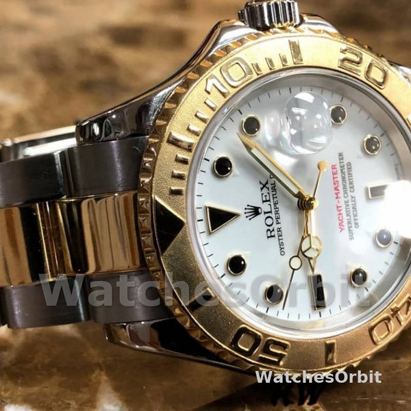 Replique Hommes Rolex Yacht-Master 40mm Hommes-16623-Gold Bezel White
