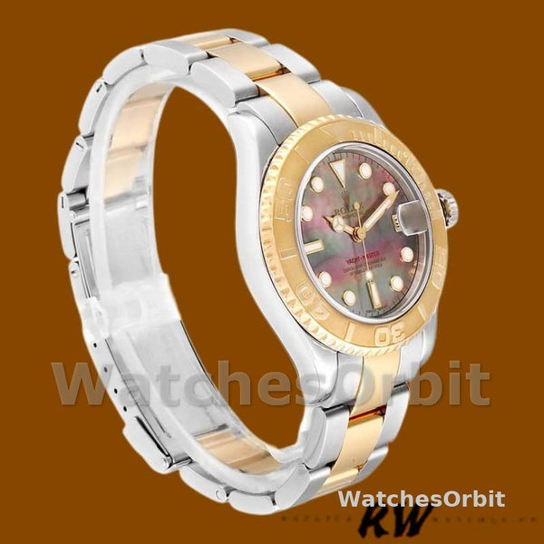 Unisex's Rolex Yacht-Master 35mm Unisex-168623-Steel & Yellow Gold-Black MOP Dial Black