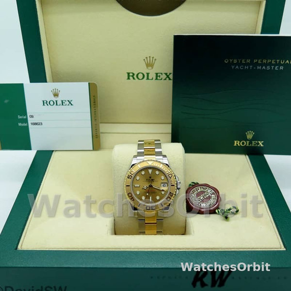 Rolex Yacht-Master 168623 Steel Yellow Gold Champagne Dial 35MM Unisex Replica Watch