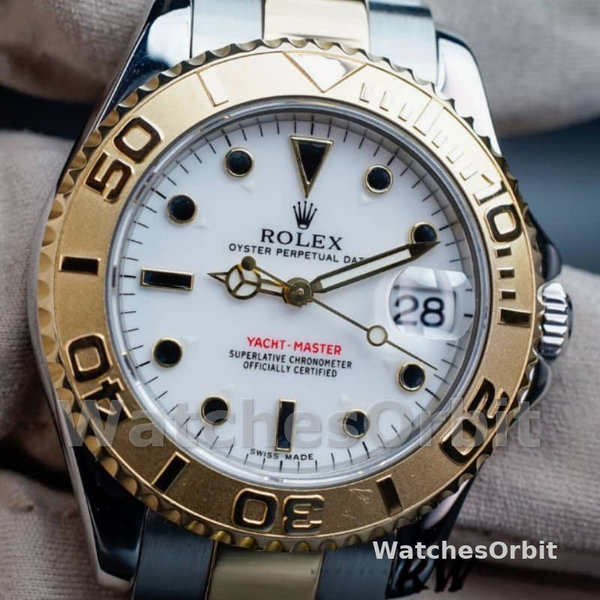 Replique Rolex Yacht-Master 35mm Unisex-168623-acier et or jaune-cadran blanc Blanc