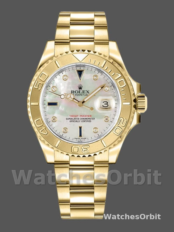 Rolex Yacht-Master 168628 White MOP Dial Yellow Gold 35MM Unisex Replica Watch
