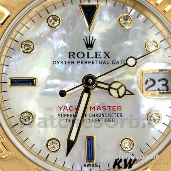 Replica Rolex Unisex's Yacht-Master 35mm Unisex-168628-Witte MOP Wijzerplaat-Geelgoud MOP