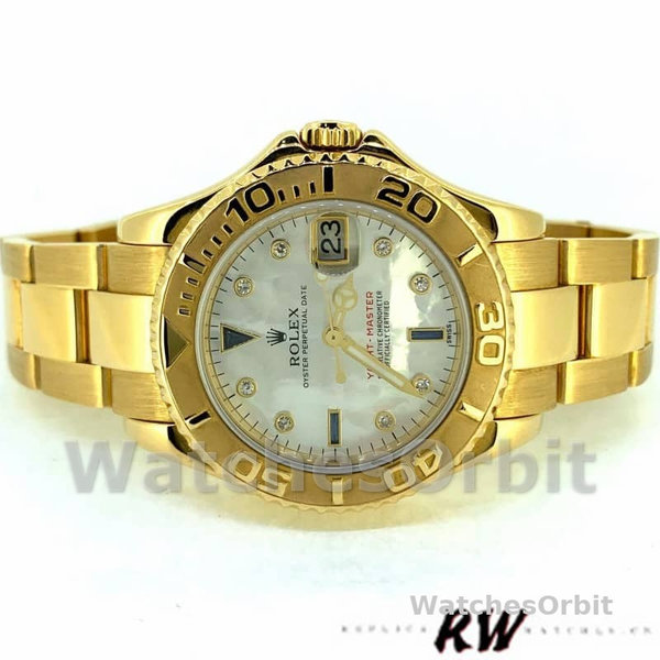 Rolex Yacht-Master 168628 White MOP Dial Yellow Gold 35MM Unisex Replica Watch