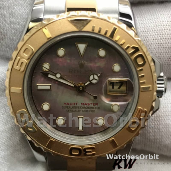 Replica Rolex Yacht-Master 29mm voor dames-169623-Staal & Geelgoud-Zwart MOP wijzerplaat MOP