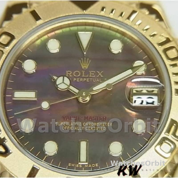 Replique Rolex Yacht-Master 29mm Femmes-169628-Or jaune Cadran noir MOP MOP