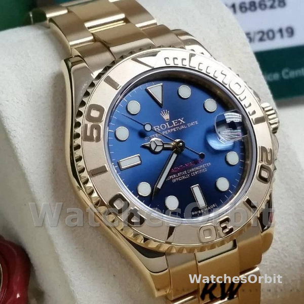 Rolex Yacht-Master 169628 Yellow Gold Blue Dial 29MM Lady Replica Watch