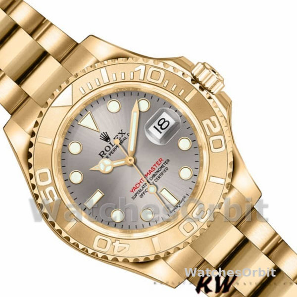 Rolex Yacht-Master 169628 Yellow Gold Grey Dial 29MM Lady Replica Watch