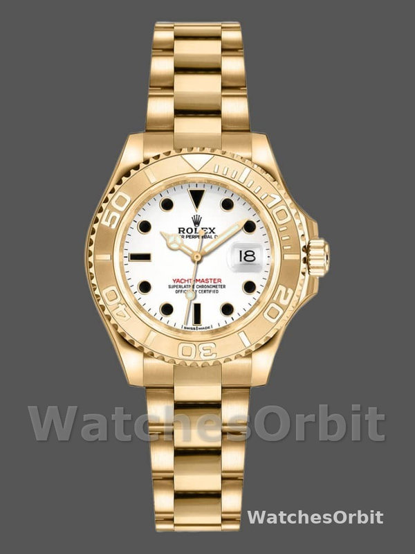 Rolex Yacht-Master 169628 Yellow Gold White Dial 29MM Lady Replica Watch
