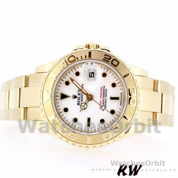 Rolex Yacht-Master 169628 Yellow Gold White Dial 29MM Lady Replica Watch