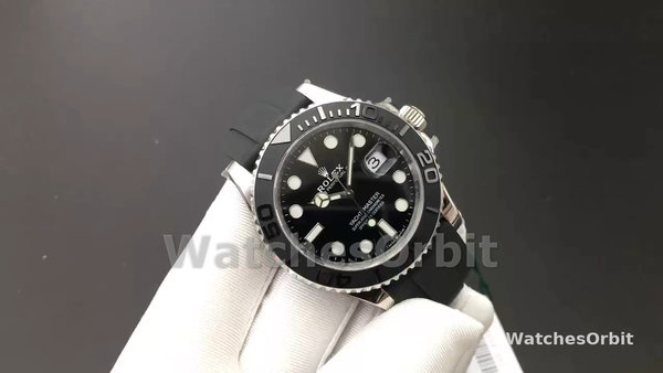 Replica Rolex Yacht-Master 42 mm Uomo-226659-oro bianco-quadrante nero Nero