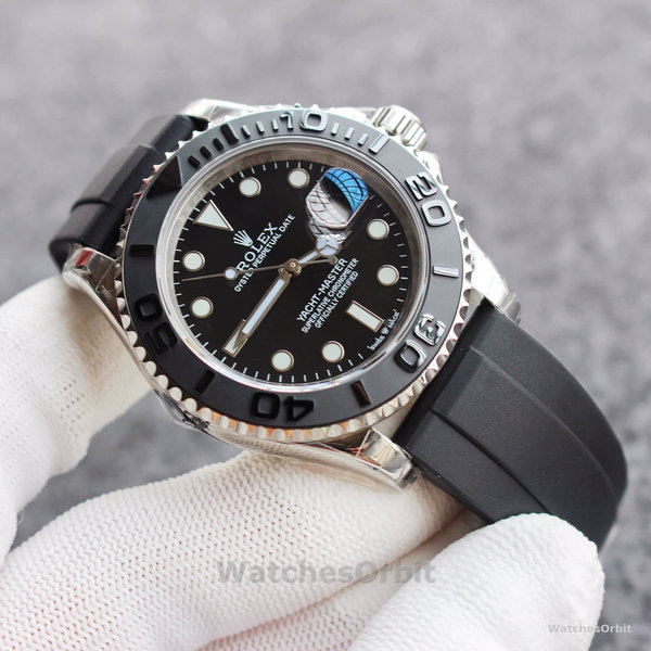 Replica Rolex Yacht-Master 42 mm Uomo-226659-oro bianco-quadrante nero Nero