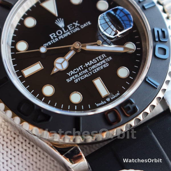 Replica Rolex Yacht-Master 42 mm Uomo-226659-oro bianco-quadrante nero Nero