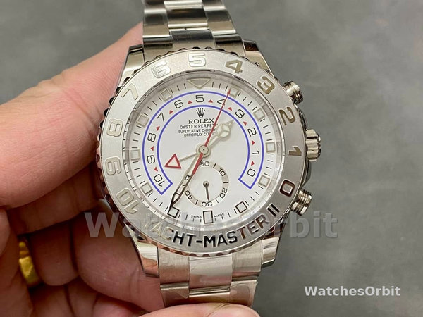 Mens Rolex Yacht‑Master II-116689, 44mm, Platinum, White Dial, Men’s White Replica Watch Image