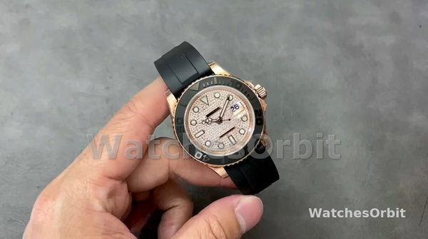 Replica Rolex Yacht-Master II-126655 da uomo, 40 mm, oro rosa, quadrante con pavé di diamanti, Pave di diamanti da uomo