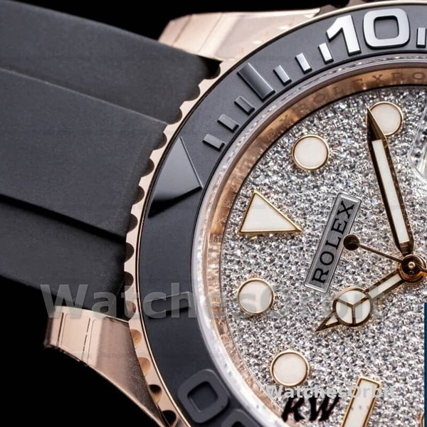Replica Rolex Yacht-Master II-126655 da uomo, 40 mm, oro rosa, quadrante con pavé di diamanti, Pave di diamanti da uomo