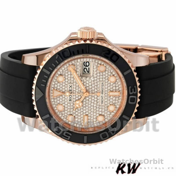 Replica Rolex Yacht-Master II-126655 da uomo, 40 mm, oro rosa, quadrante con pavé di diamanti, Pave di diamanti da uomo