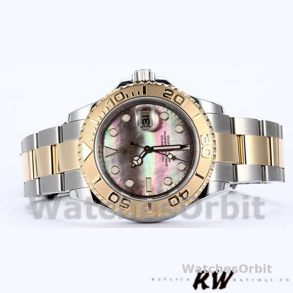 Mens Rolex Yacht-Master 40mm Mens-16623-Steel & Yellow Gold-Black MOP Dial Black Replica Watch Image