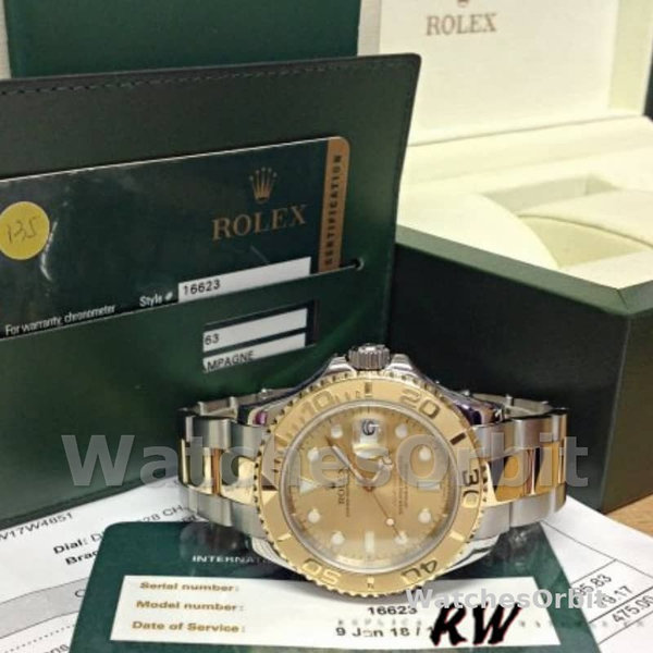 Mens Rolex Yacht-Master 40mm Mens-16623-Steel & Yellow Gold-Champagne Dial Champagne Replica Watch Image