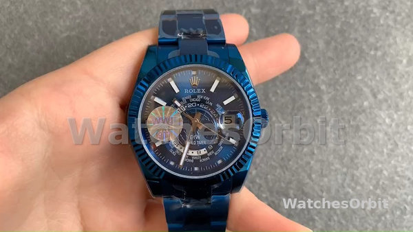 Replica Rolex Sky-Dweller Blu DLC 40MM in acciaio inossidabile Uomo Quadrante blu