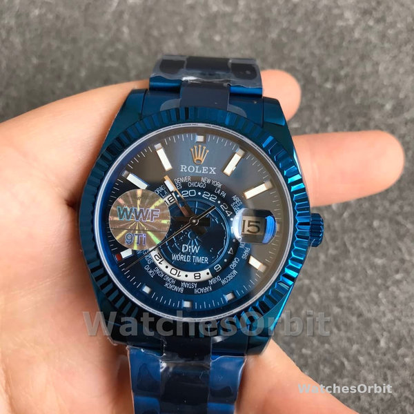 Replica Rolex Sky-Dweller Blu DLC 40MM in acciaio inossidabile Uomo Quadrante blu
