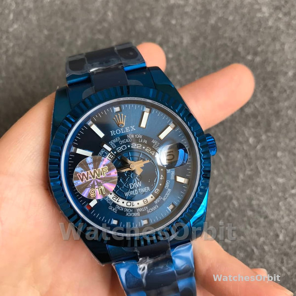 Replica Rolex Sky-Dweller Blu DLC 40MM in acciaio inossidabile Uomo Quadrante blu