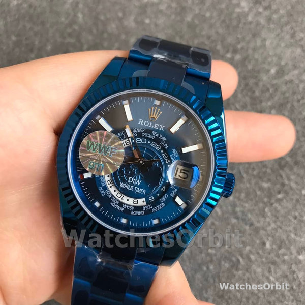 Replica Rolex Sky-Dweller Blu DLC 40MM in acciaio inossidabile Uomo Quadrante blu