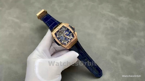 Men's Hublot Spirit of Big Bang King Gold with Blue Leather Chronograph Men's  641.OX.7180.LR Skeleton