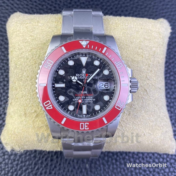 Mens Rolex Submariner DIW Persimmon Orange Edition 116610LN Red Ceramic Bezel Black Replica Watch Image