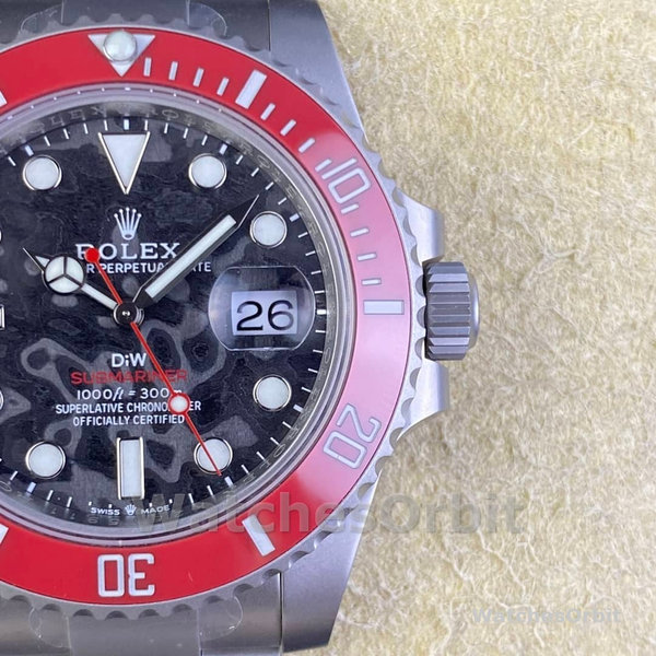 Mens Rolex Submariner DIW Persimmon Orange Edition 116610LN Red Ceramic Bezel Black Replica Watch Image