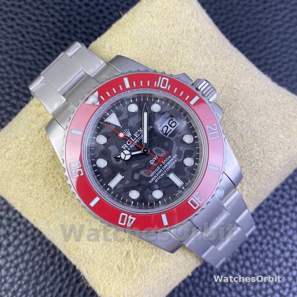 Mens Rolex Submariner DIW Persimmon Orange Edition 116610LN Red Ceramic Bezel Black Replica Watch Image