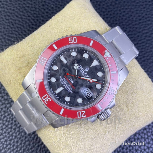 Mens Rolex Submariner DIW Persimmon Orange Edition 116610LN Red Ceramic Bezel Black Replica Watch Image
