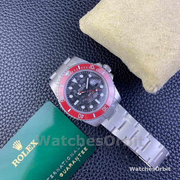 Mens Rolex Submariner DIW Persimmon Orange Edition 116610LN Red Ceramic Bezel Black Replica Watch Image